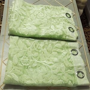 Alana Elegant Green Mint Floral Sheer 2 Curtains. 55" x 82".